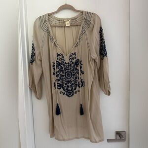 Embroidered Beige and Navy Women's Top